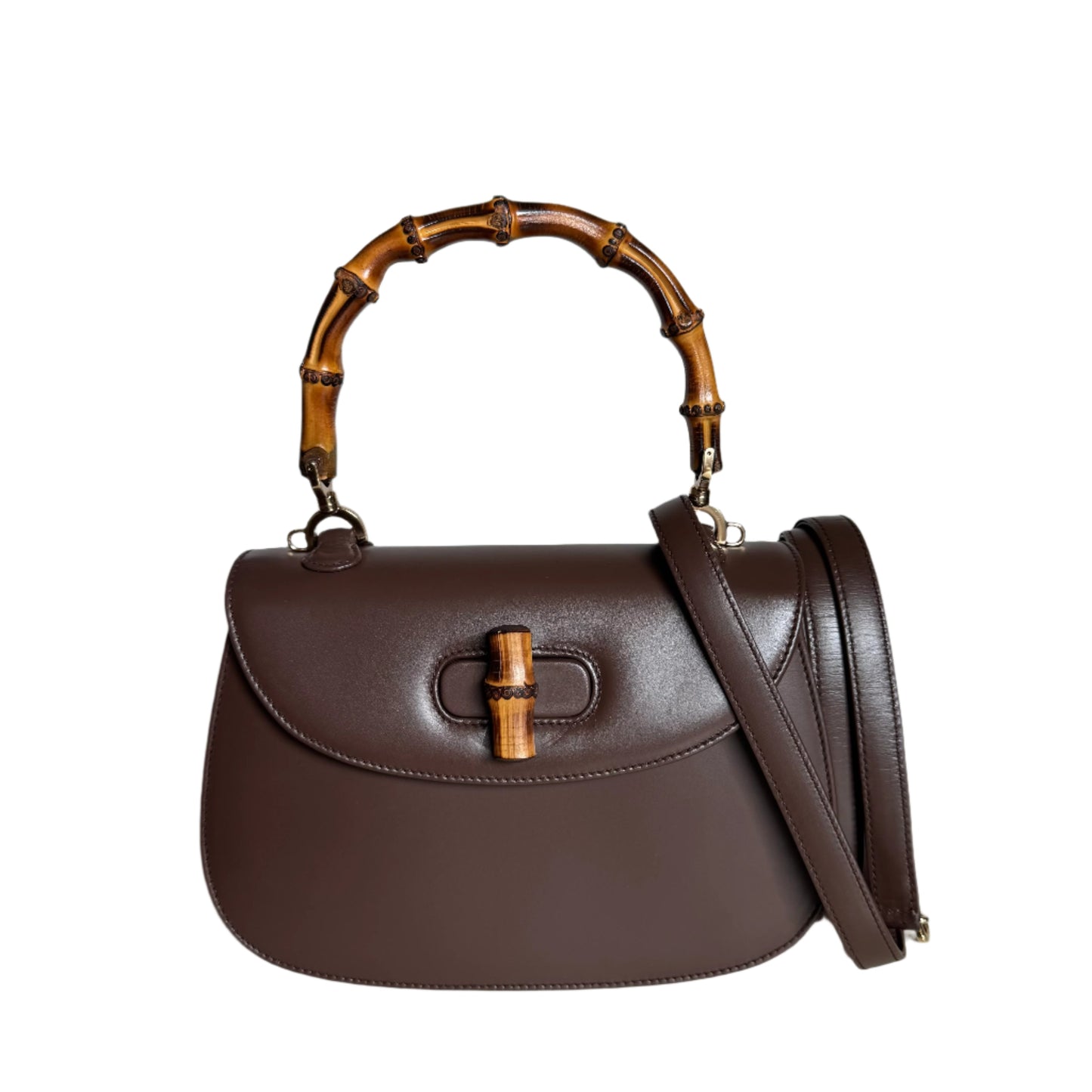 Gucci Bamboo Chocolate Strap Leather Brown Small Top Handle Travel Bag