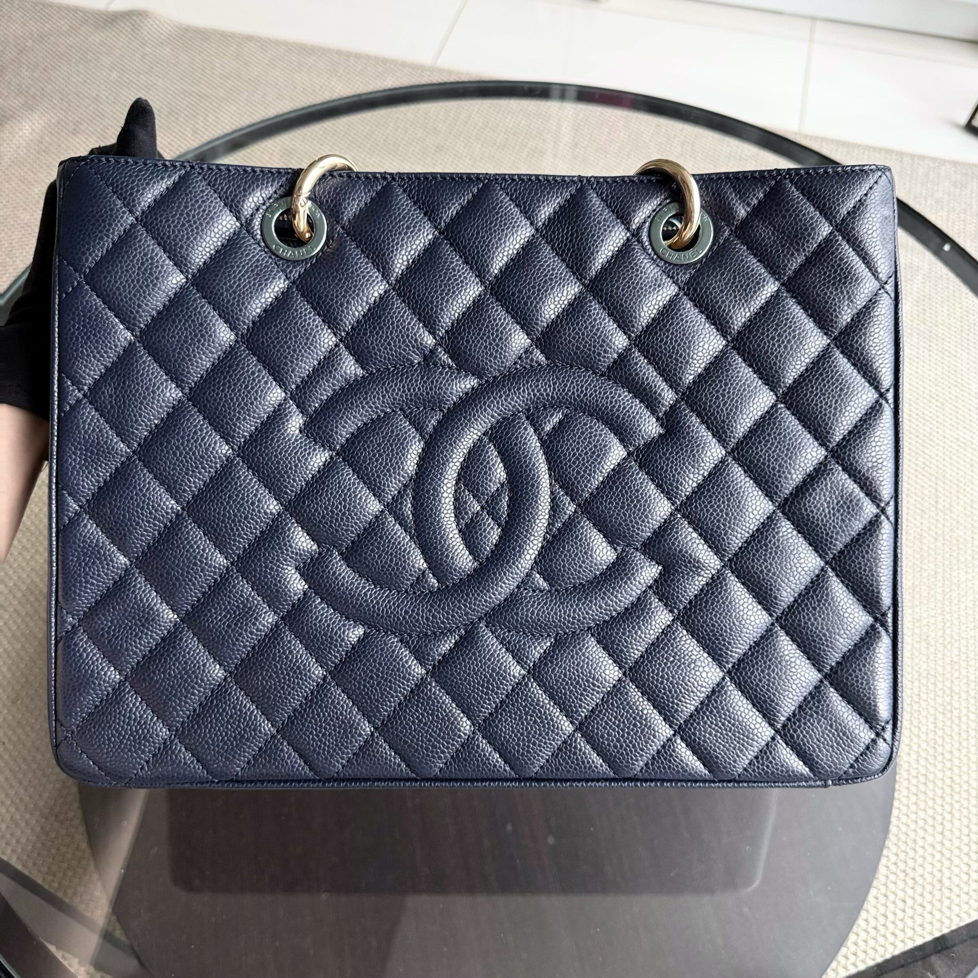 Chanel GST Grand Shopping Tote - Caviar Grained Quilted Blue Tote Bag 19 13