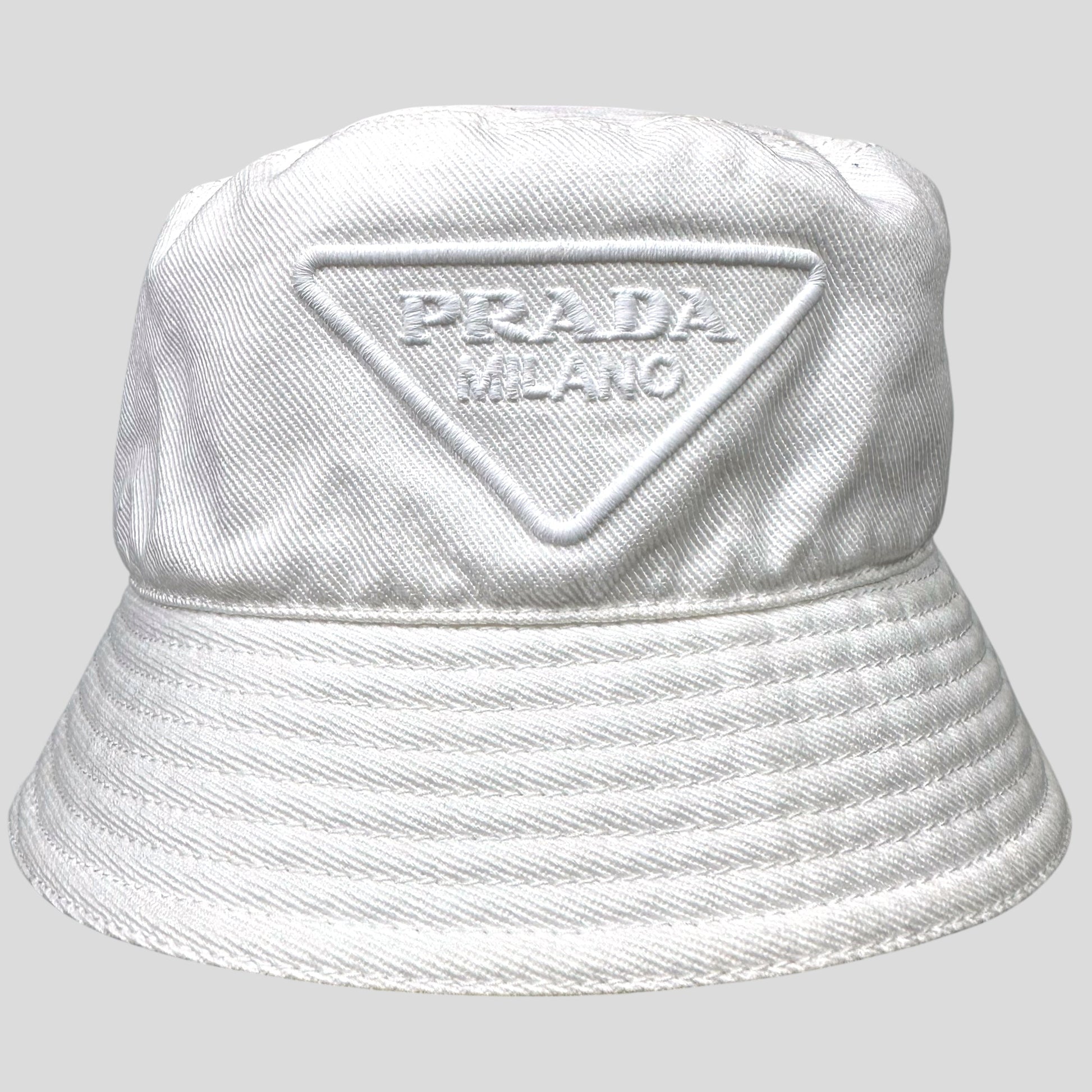 Prada Bag Cotton Triangle Hat - L Logo Embroidered Bucket Bucket Bag