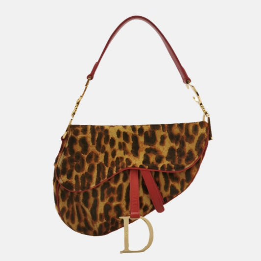Dior Saddle Leopard Print Ponyhair And John Galliano Leather Red Travel Bag