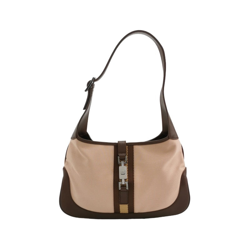 Gucci Jackie Fabric Hardware Leather Brown Silver Small Travel Bag