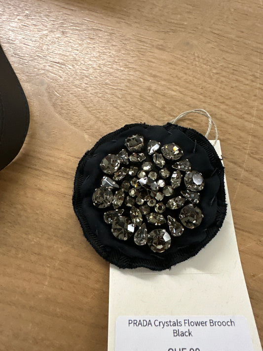 Prada Crystals Flower Brooch Black Handbag