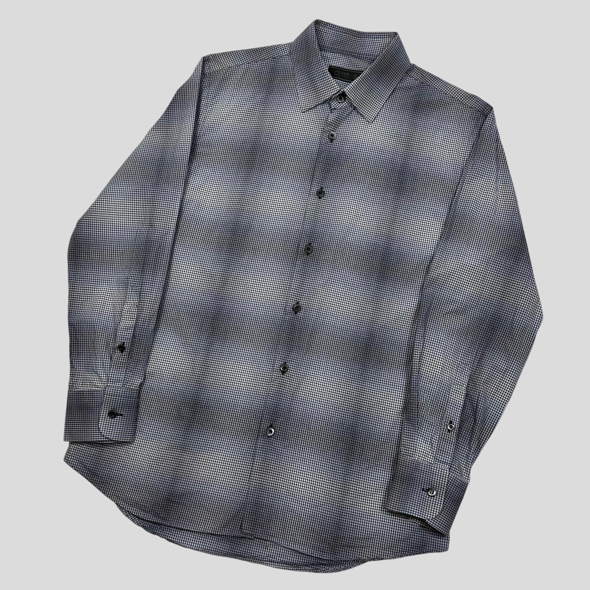 Prada Handbag Milano Shadow Check Print Shirt - M