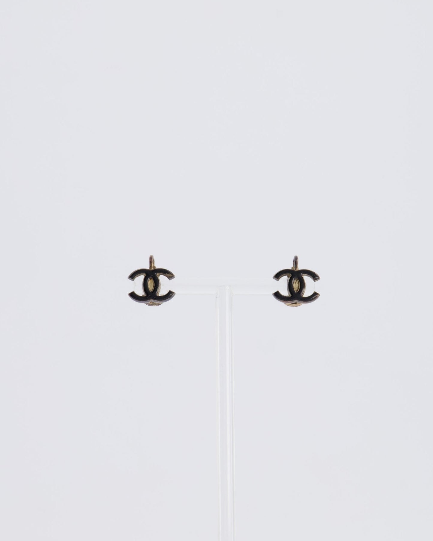 Chanel *HOT* Ruthenium and Black Enamel CC Logo Earrings Jewelry