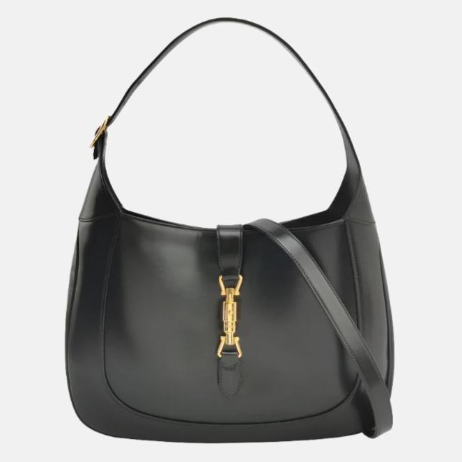 Gucci Jackie Adjustable Strap Leather Black Medium Travel Bag