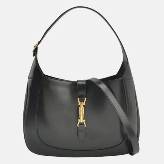 Gucci Jackie Adjustable Strap Leather Black Medium Travel Bag