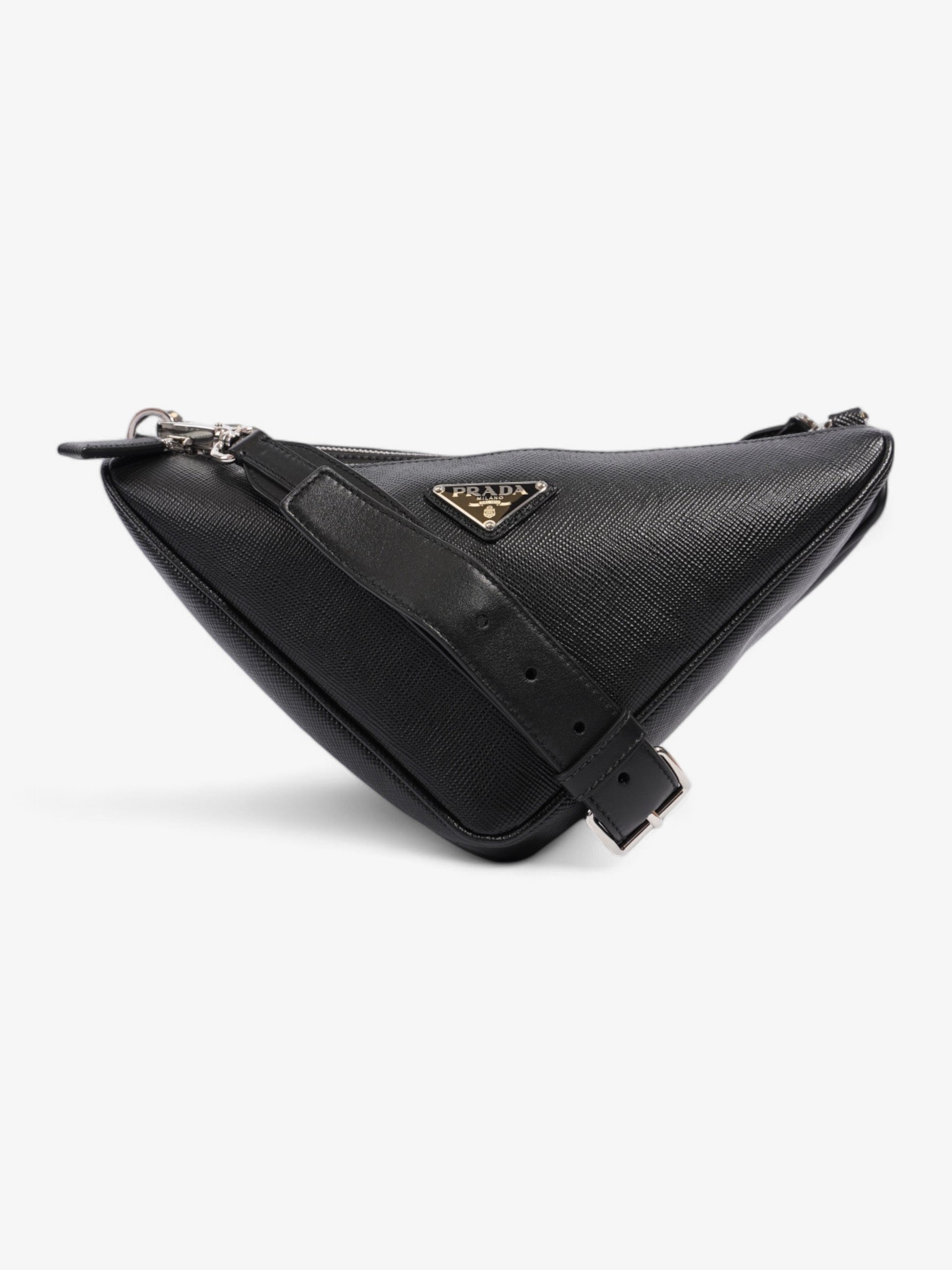 Prada Triangle Bag Leather Saffiano Black Crossbody Bag