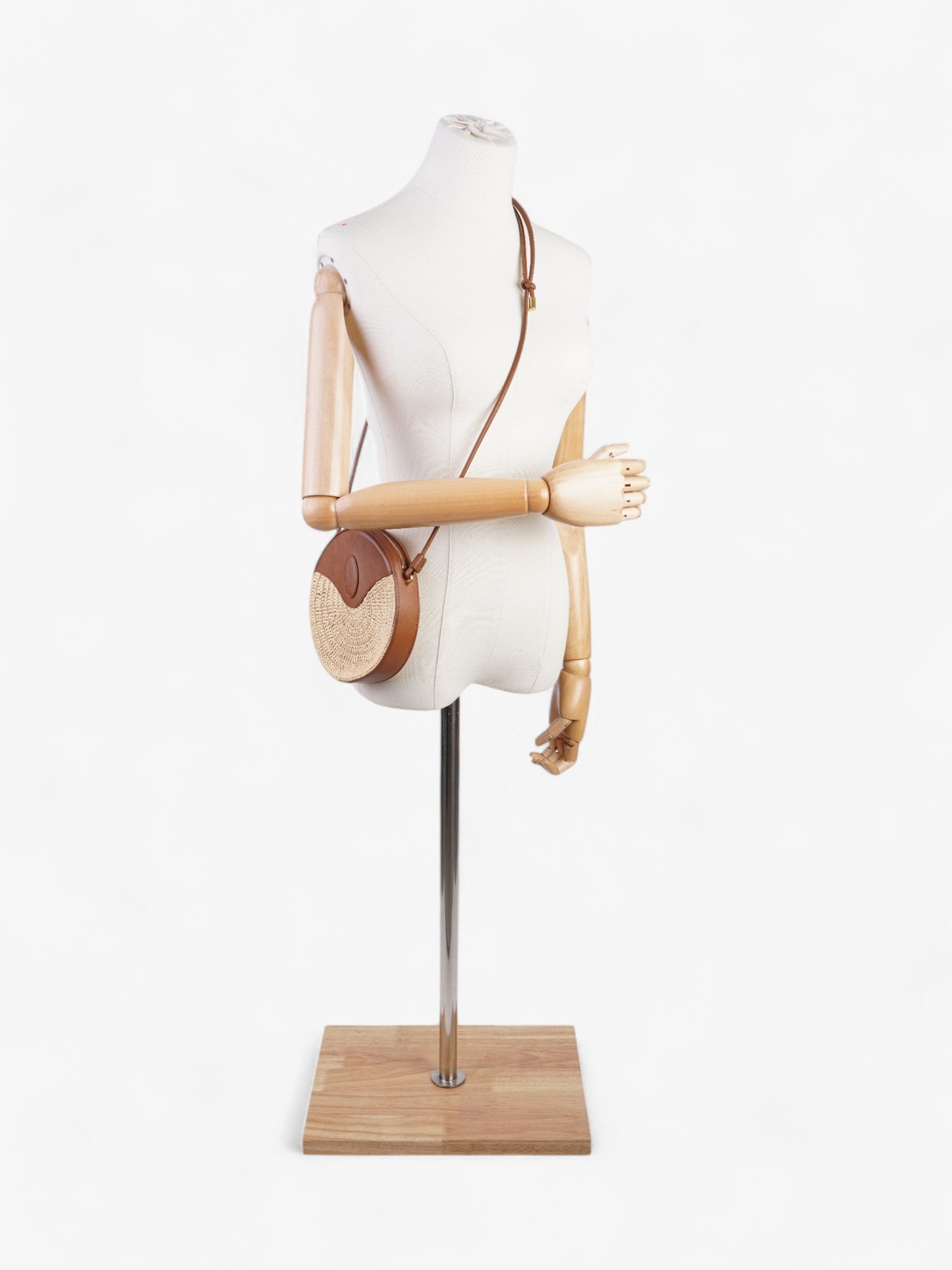 YSL Saint Laurent Round Crossbody Bag Straw Straw Leather Raffia Brown
