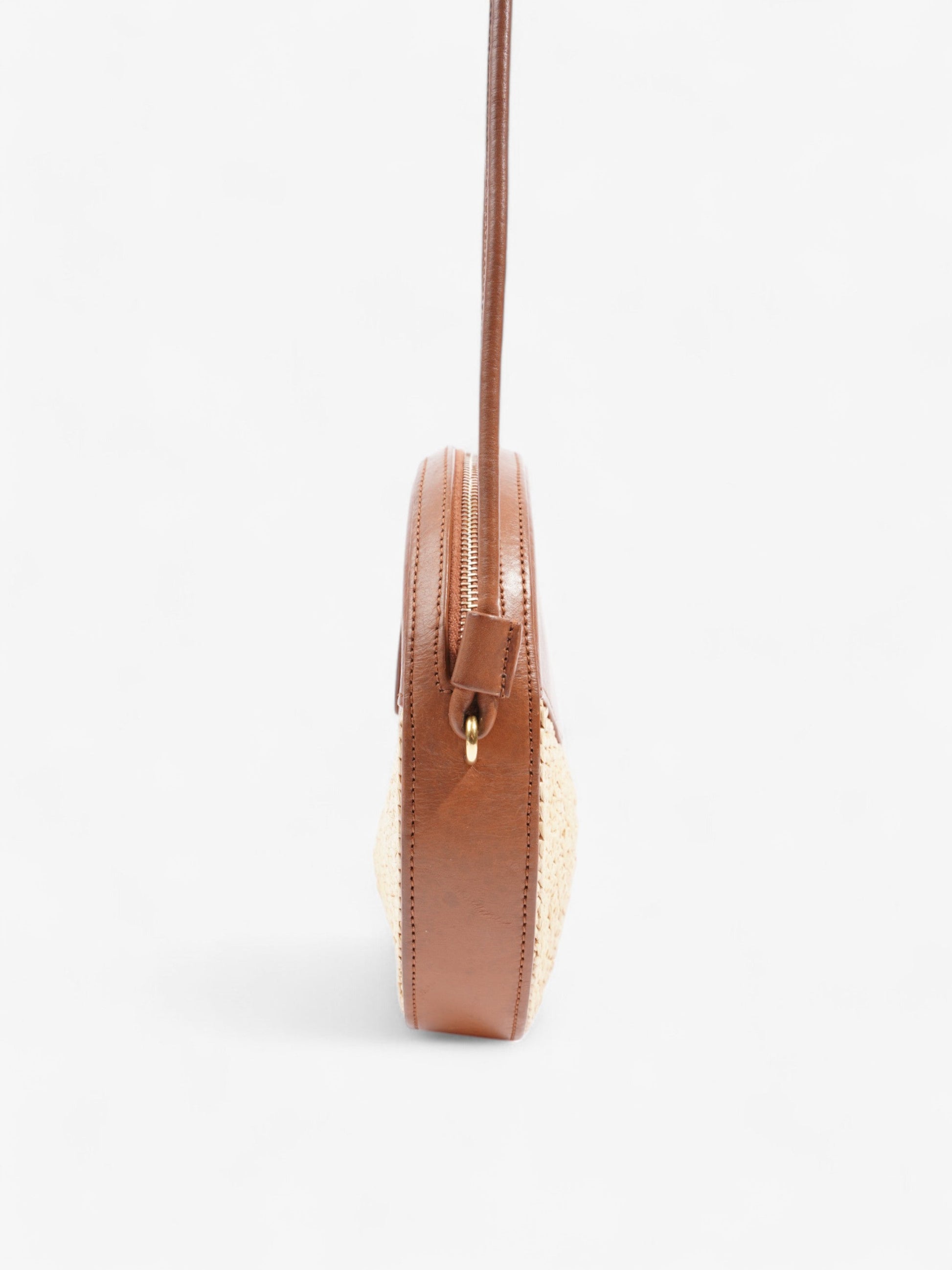 YSL Saint Laurent Round Crossbody Bag Straw Straw Leather Raffia Brown