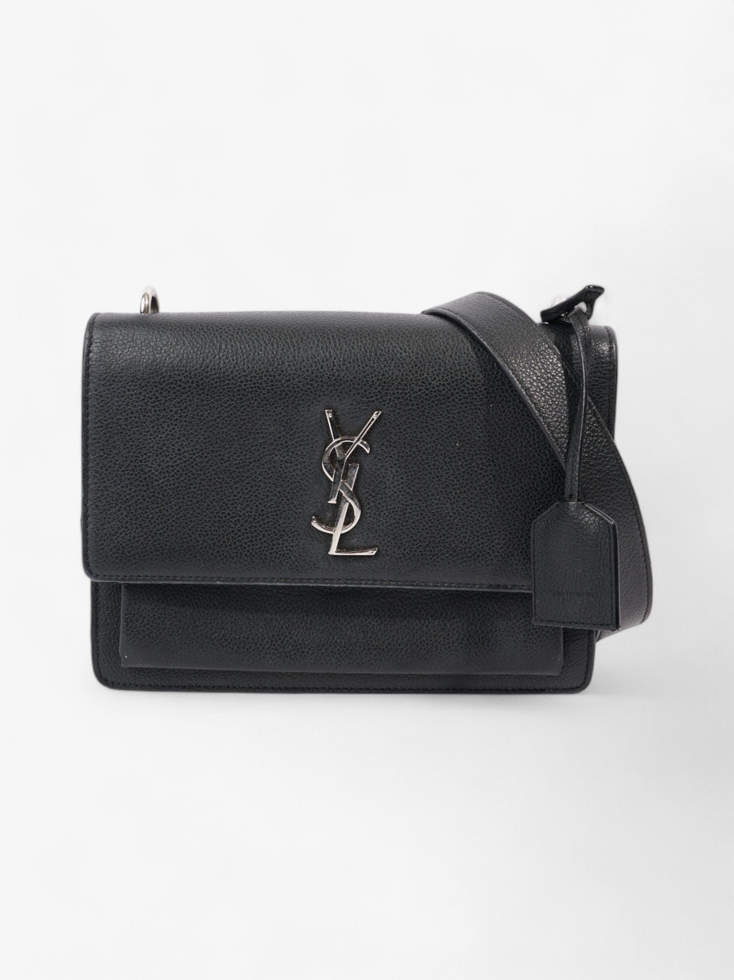 YSL Saint Laurent Sunset Shoulder Bag Leather Black Medium