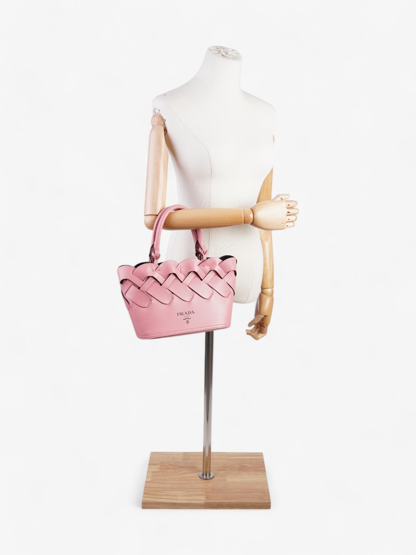 Prada Tote Leather Pink Woven Tote Bag