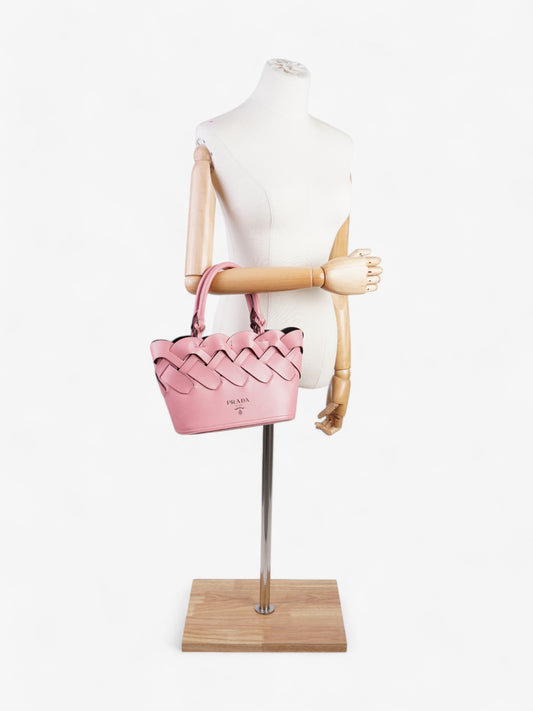 Prada Tote Leather Pink Woven Tote Bag