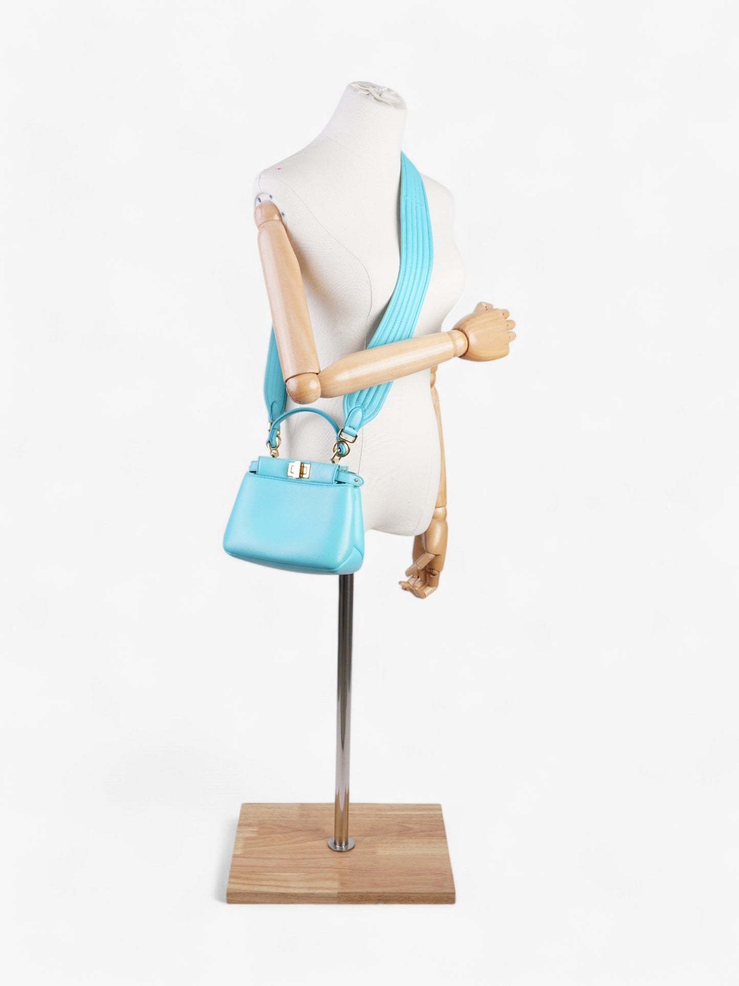 Fendi Peekaboo Light Nappa Handbag Leather Blue Travel Bag