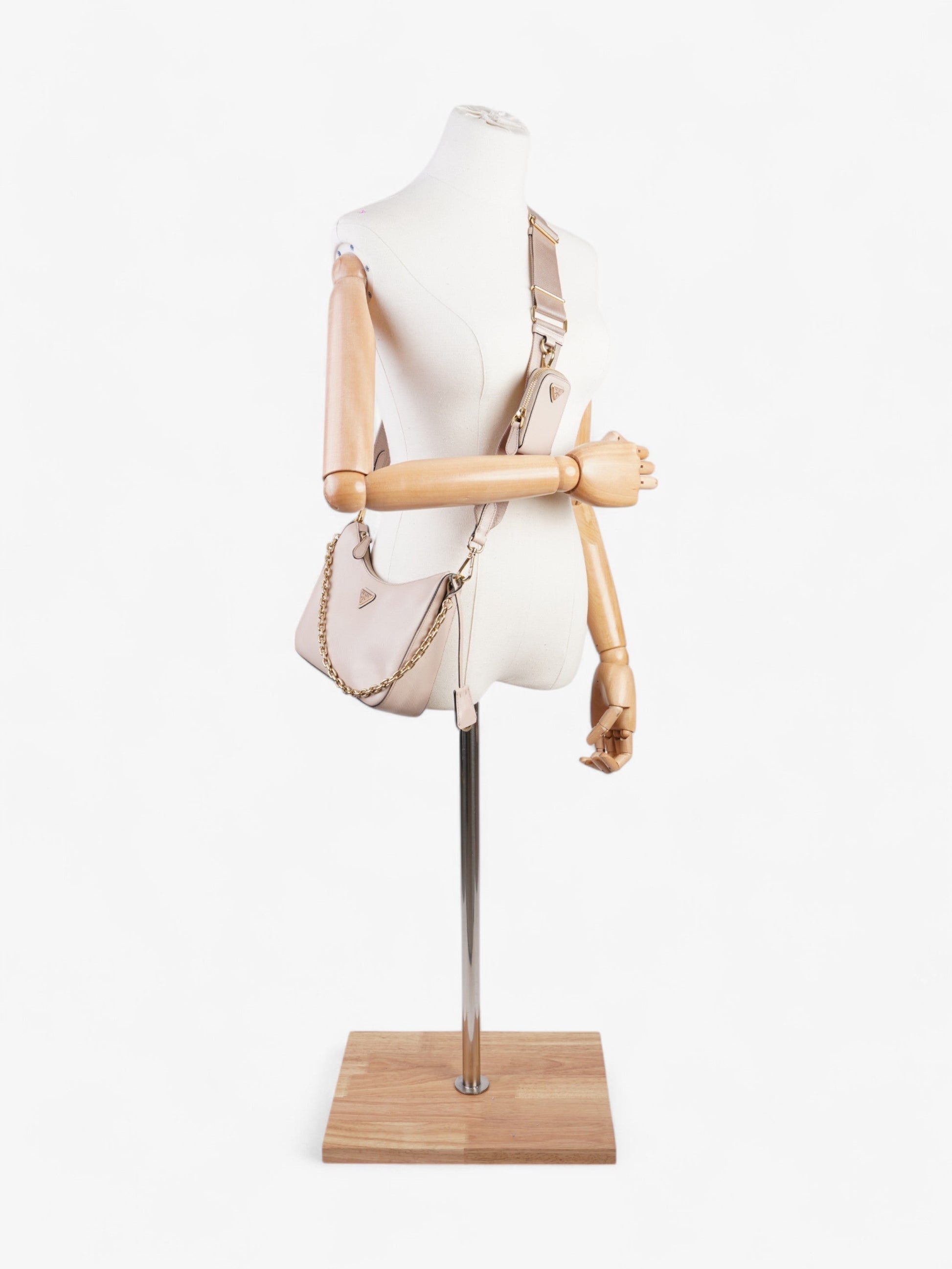 Prada Hobo Re Edition Nude Leather Saffiano Crossbody Bag