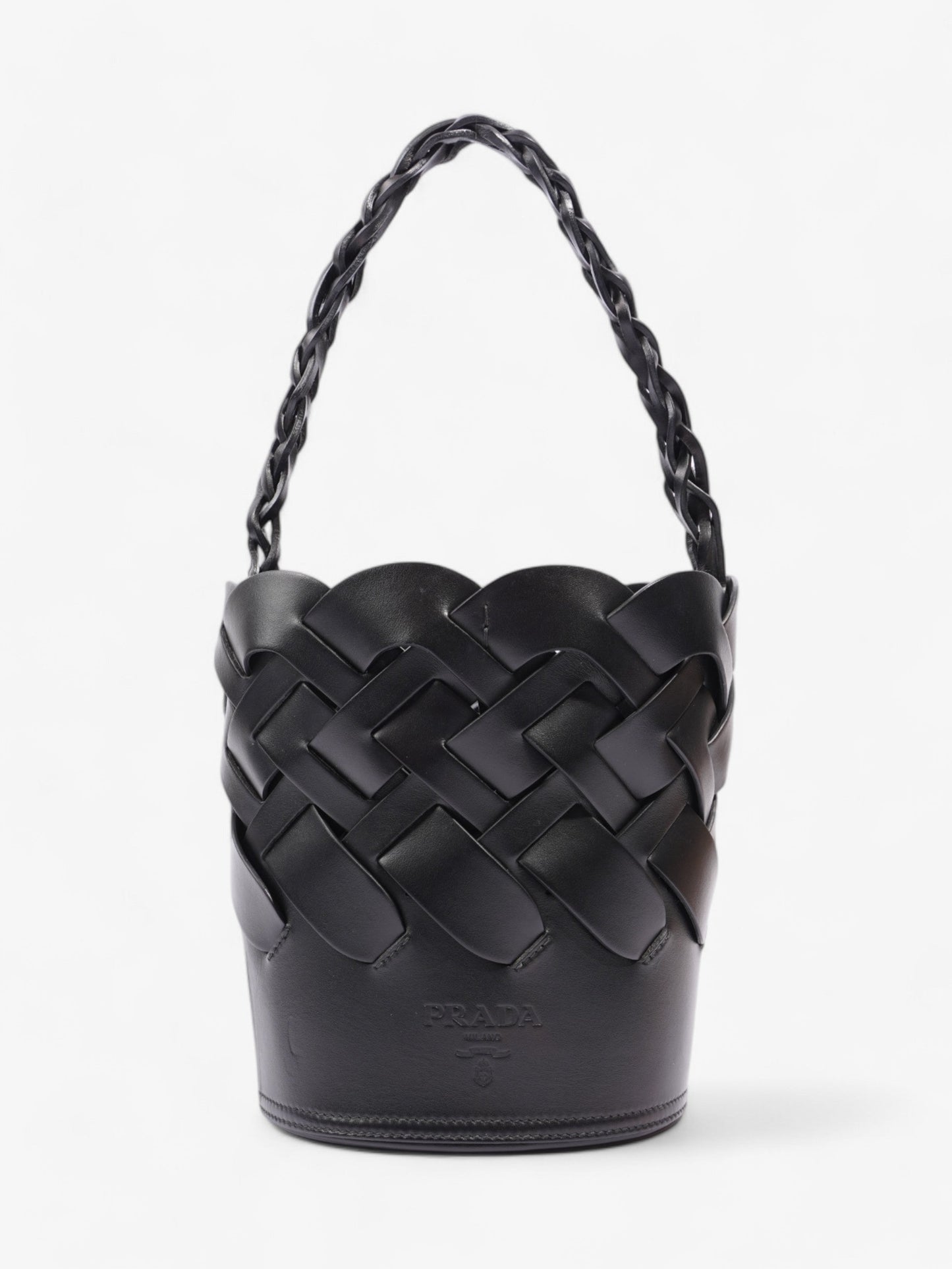 Prada Prada Small Woven Leather Bucket Bag In Black