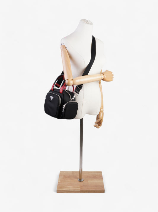 Prada Triangle Shoulder Bag Leather Nylon Black