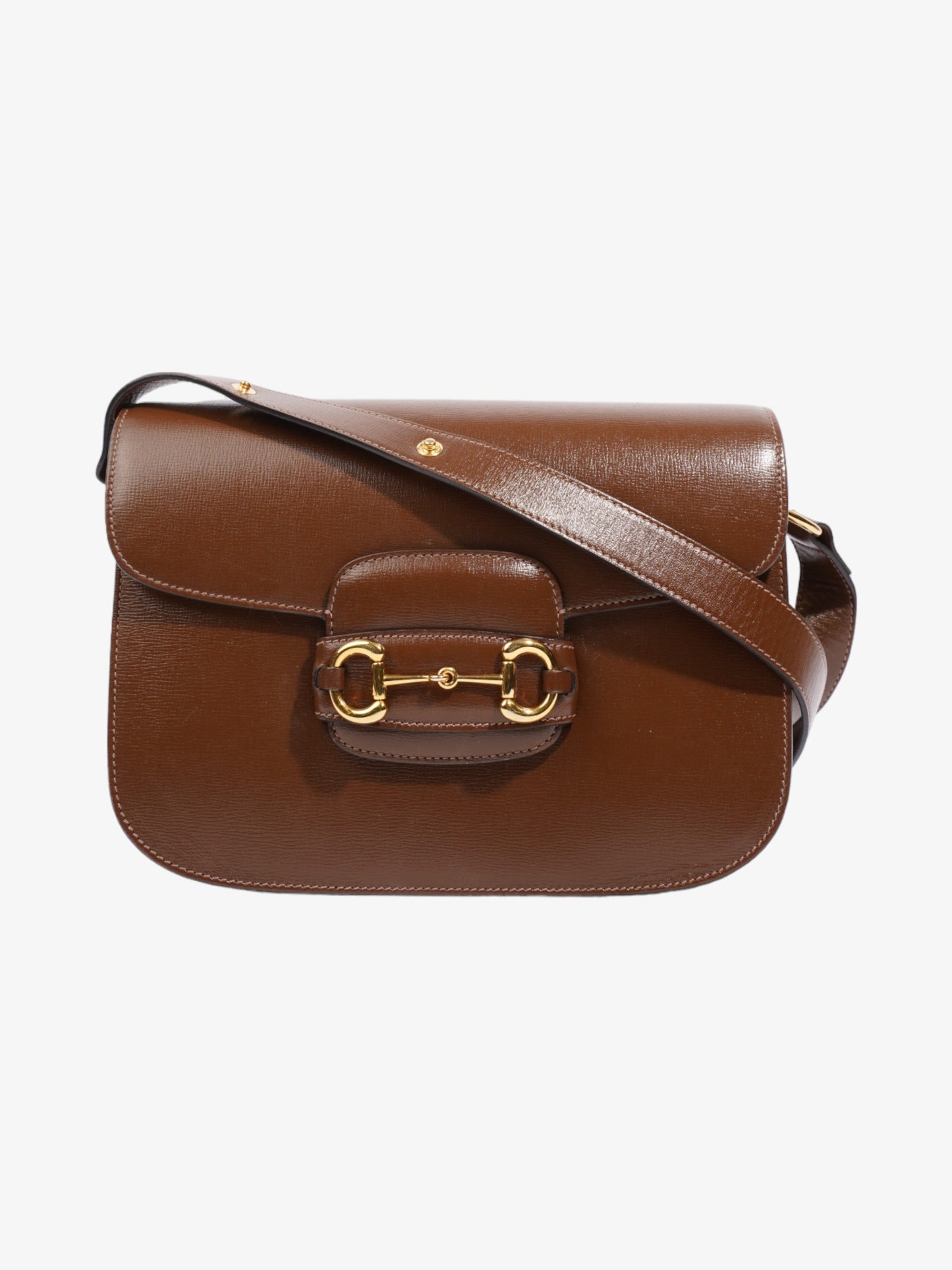 Gucci Horsebit Shoulder Bag Leather Brown Brown Leather