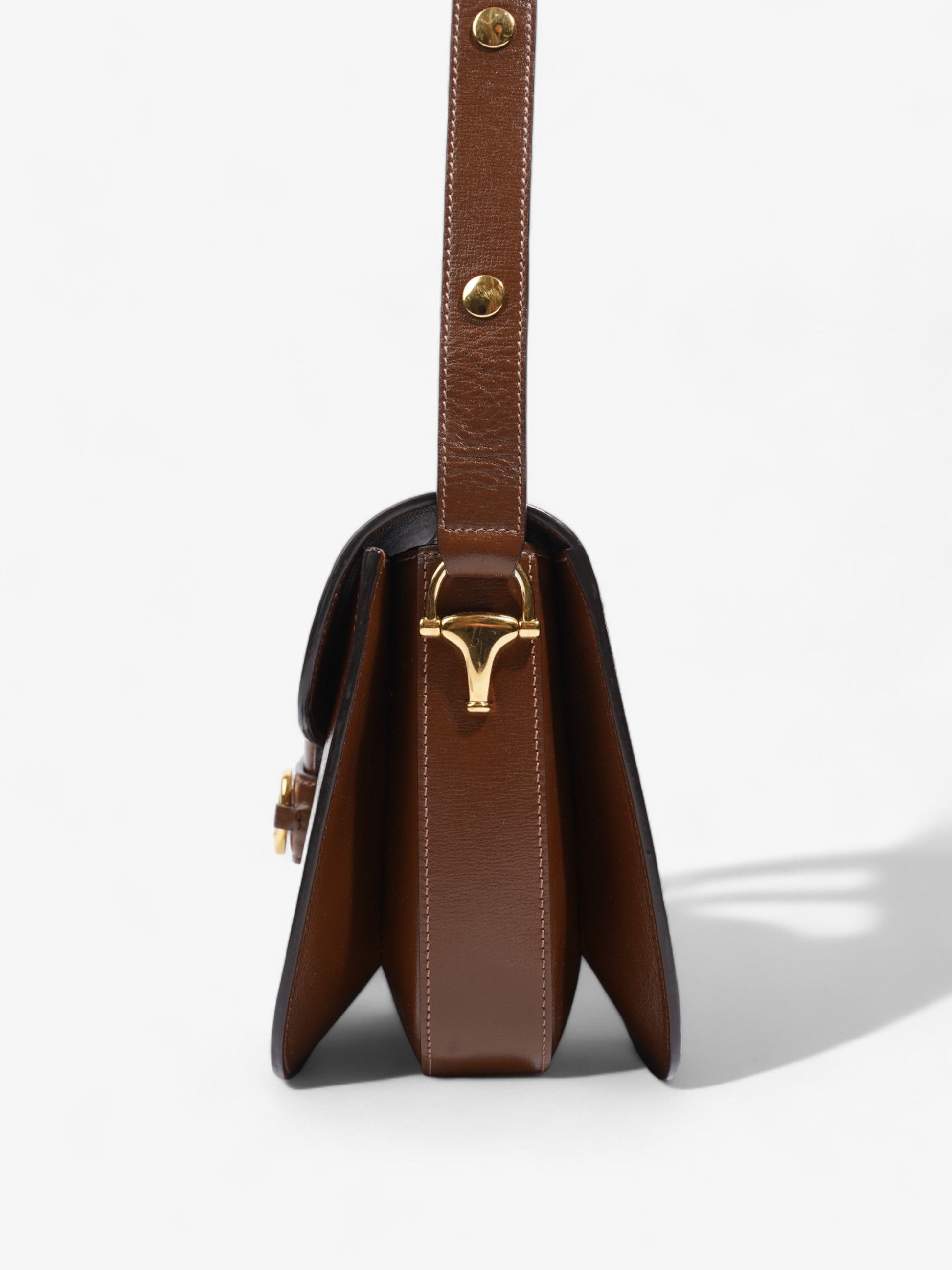 Gucci Horsebit Shoulder Bag Leather Brown Brown Leather