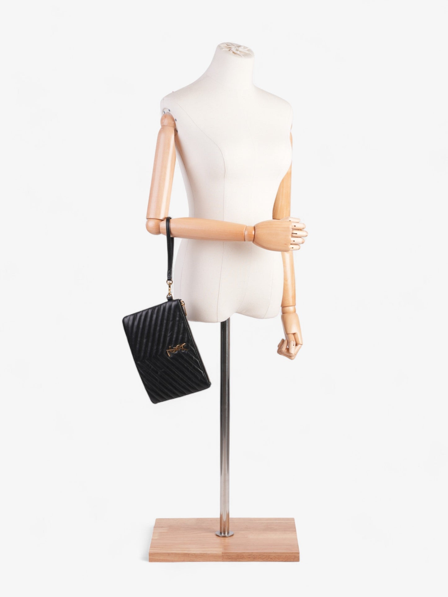 YSL Saint Laurent Wristlet Clutch Bag Leather Monogram Black