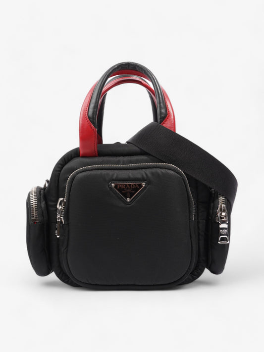 Prada Cargo Pocket Tote Re Nylon Black Red Crossbody Bag