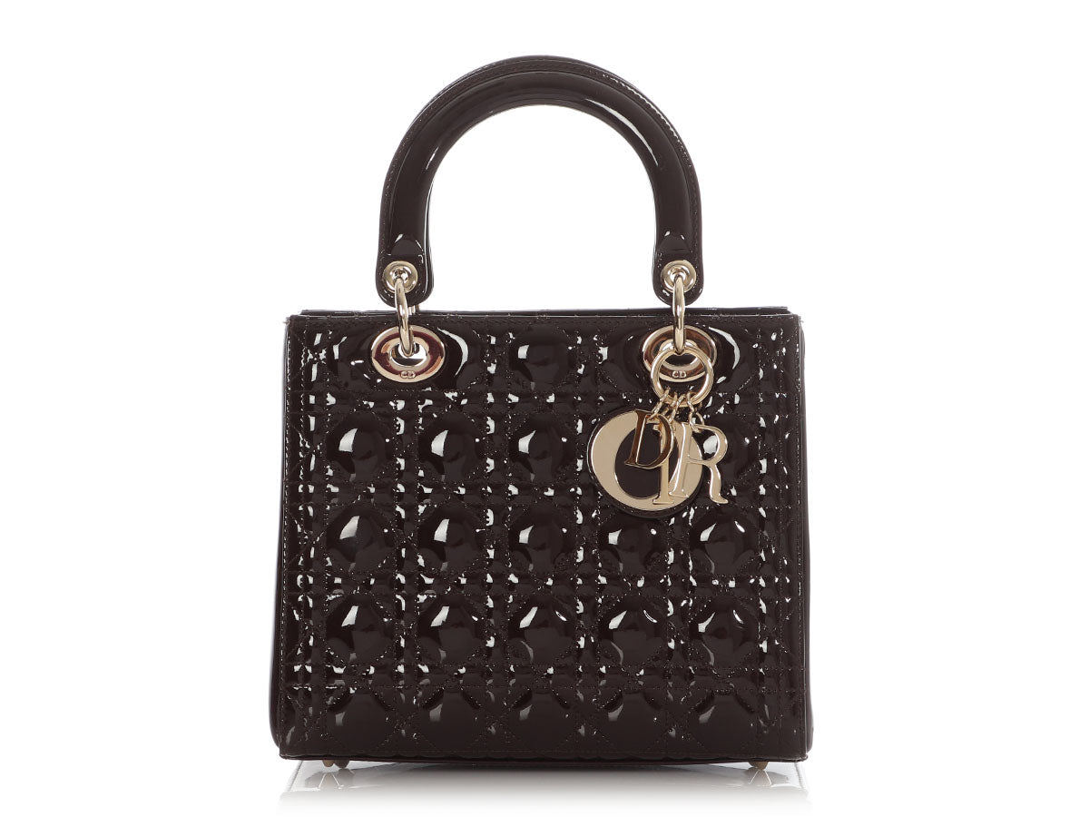 Dior Lady Tote Bag Patent Brown Small