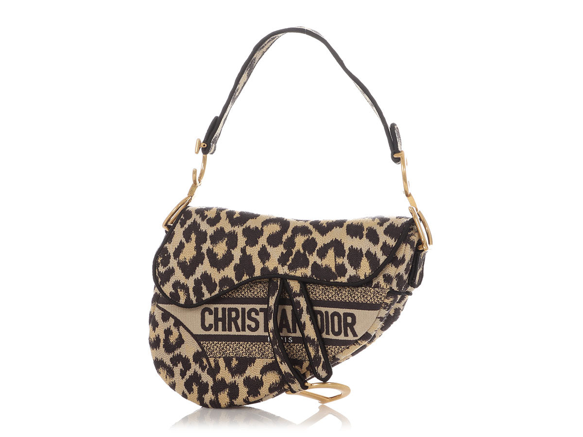 Dior Leopard Mizza Saddle Bag Embroidered Shoulder Bag