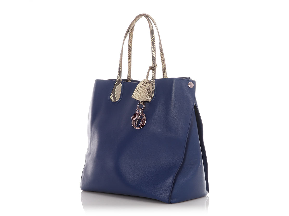 Dior Trimmed Vertical addict Tote Python Blue Tote Bag