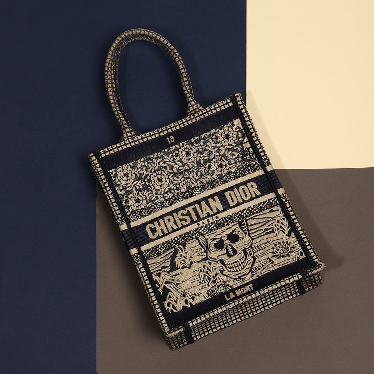 Dior La Mort Tarot Vertical Book Tote Blue Embroidered Tote Bag