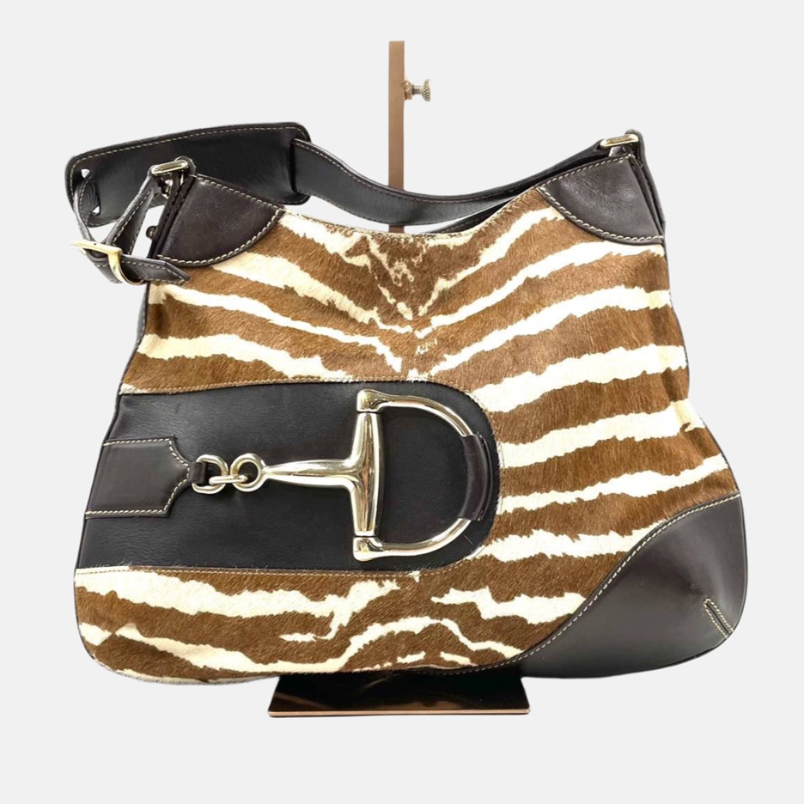 Gucci Jackie Zebra Print Pony-style Side Calfskin Travel Bag