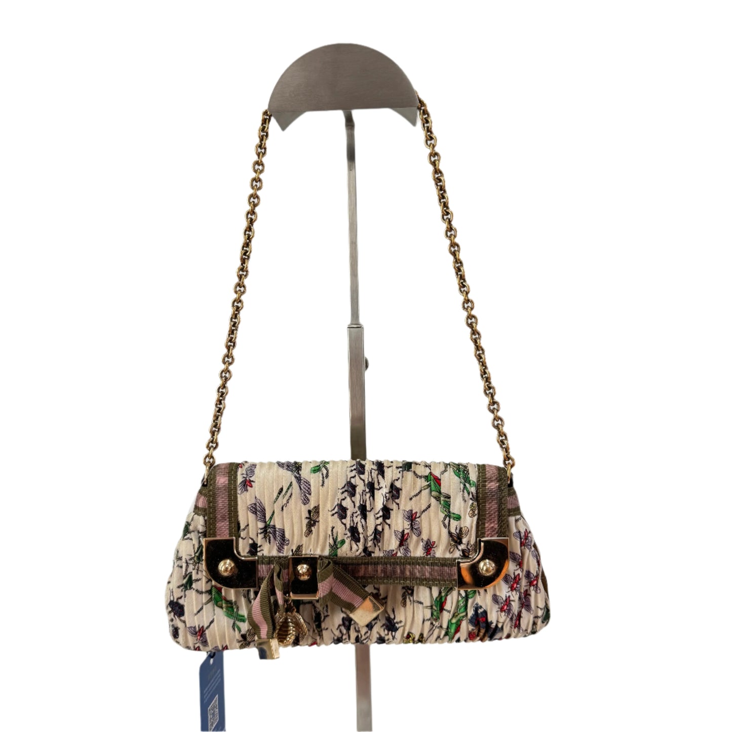 Gucci Padlock Silk Floral Bee Charm White Chain Shoulder Bag