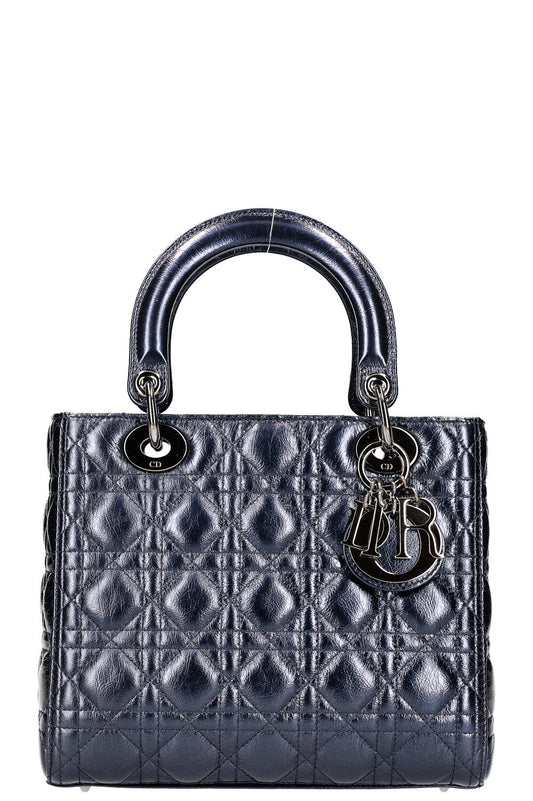 Dior Handbag Lady Metallic Navy Medium