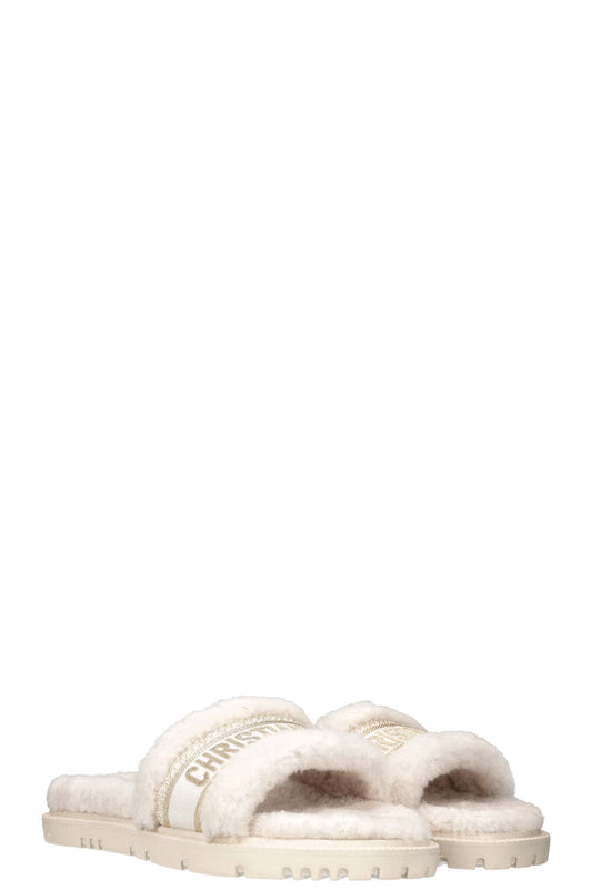Dior Dway Slides Shearling White Shoes