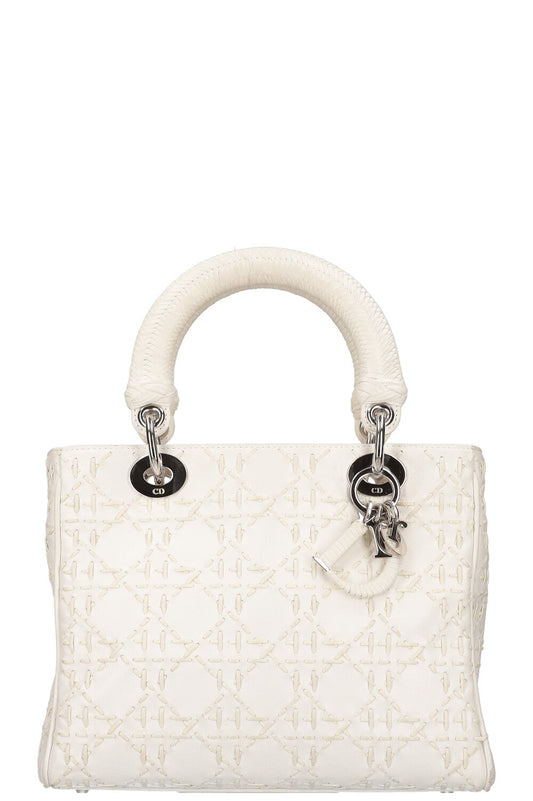 Dior Handbag Lady Whip Stitch White