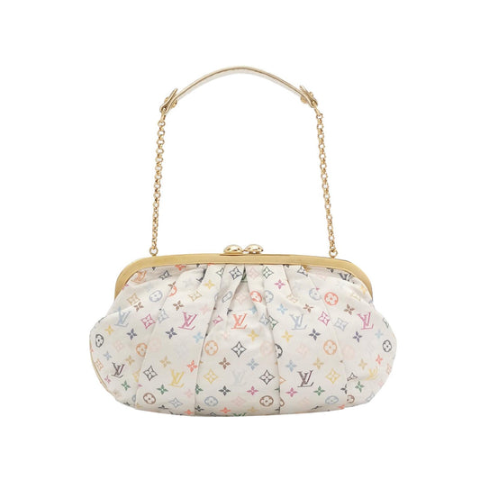 Louis Vuitton x Takashi Murakami Satin Aumoniere Evening Monogram White Clutch Bag