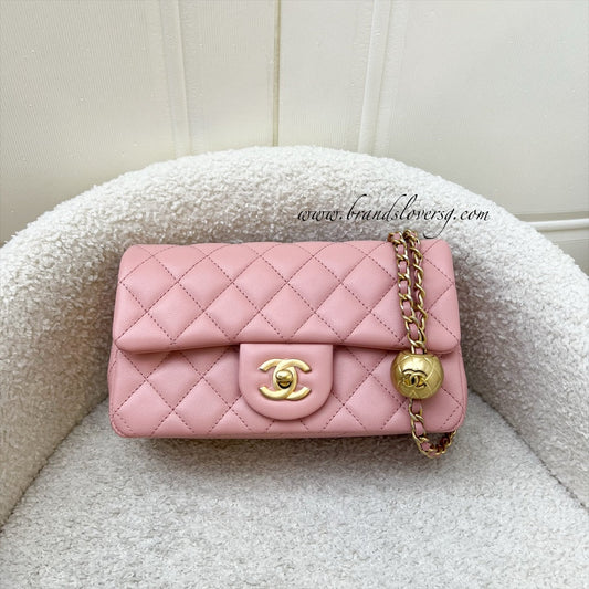 Chanel Pearl Crush Mini Rectangular Flap in Pink Stiff Lambskin and AGHW Accessory