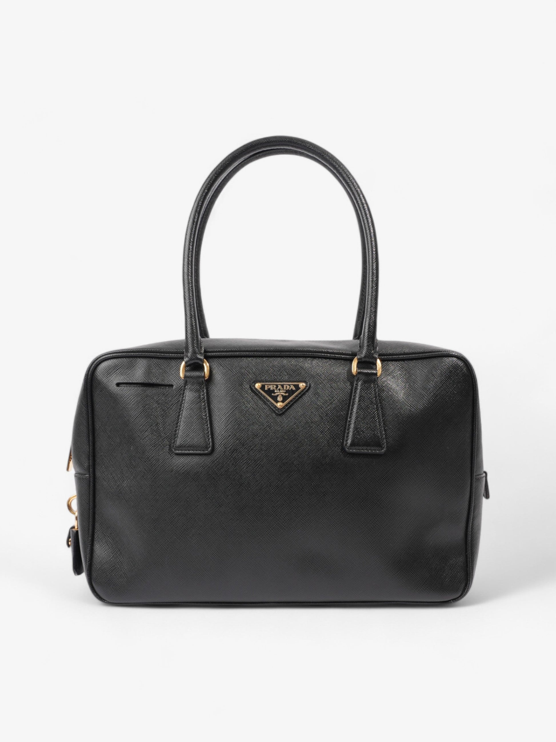 Prada Bauletto Tote Bag Leather Saffiano Black Shoulder Bag