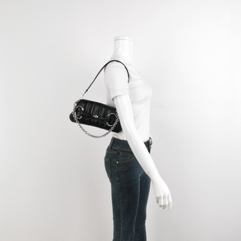 Gucci Horsebit Padded S23 Leather Black Small Chain Shoulder Bag