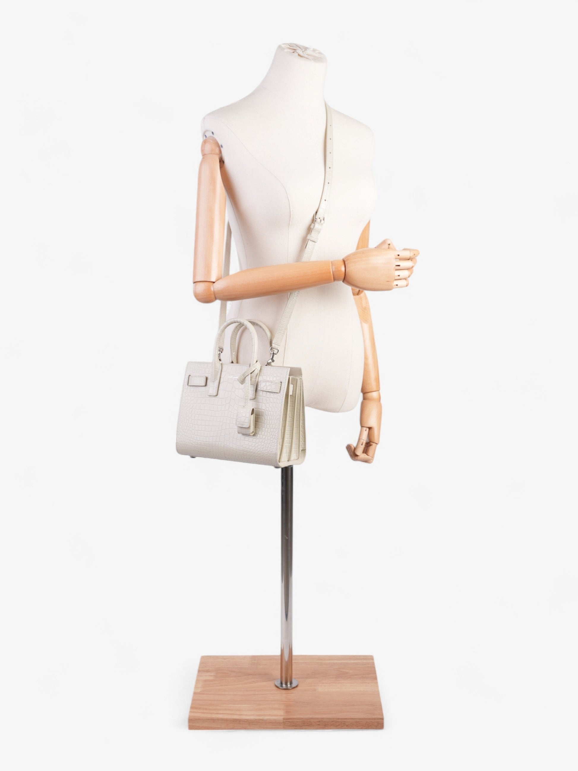 YSL Saint Laurent Sac De Jour Off Nano Shoulder Bag Leather White Embossed