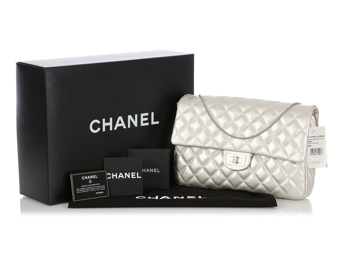 Chanel Metallic Calfskin Reissue Clutch Quilted Silver Shoulder Bag