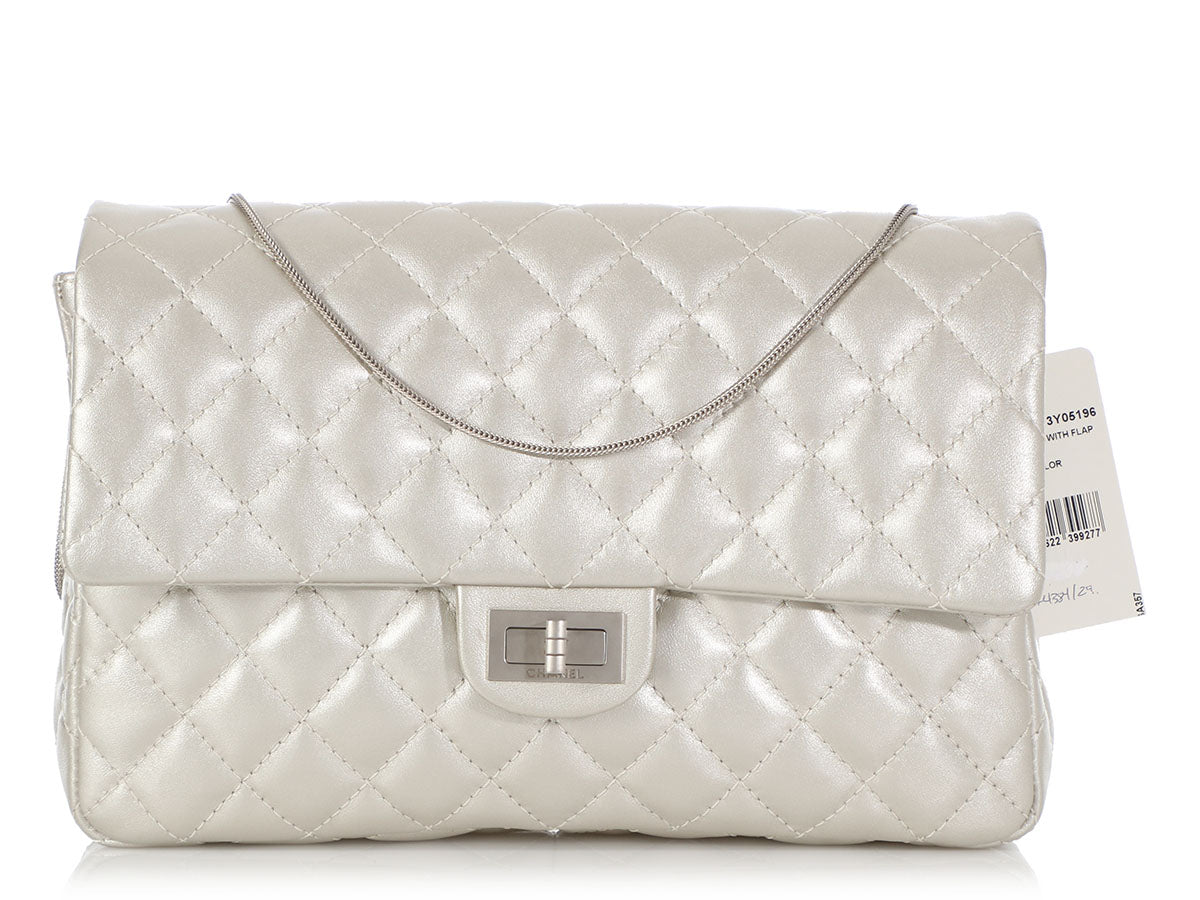 Chanel Metallic Calfskin Reissue Clutch Quilted Silver Shoulder Bag