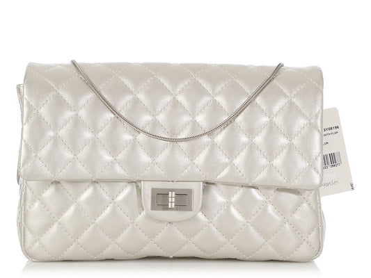 Chanel Metallic Calfskin Reissue Clutch Quilted Silver Shoulder Bag