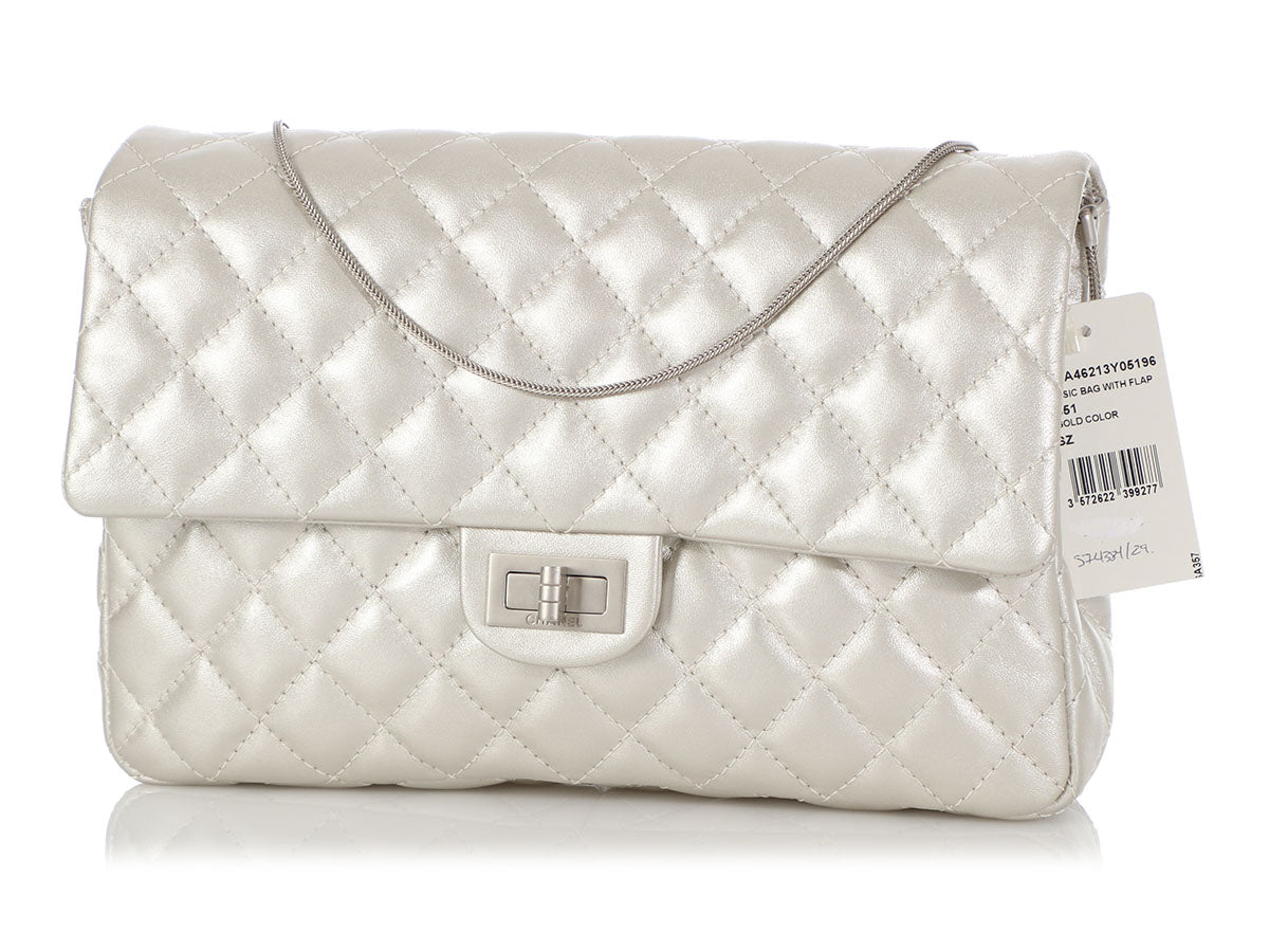 Chanel Metallic Calfskin Reissue Clutch Quilted Silver Shoulder Bag