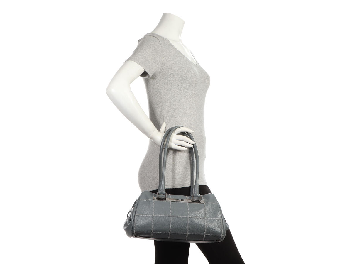 Chanel Gray Chocolate Bar- Caviar LAX Duffle Quilted Satchel Bag