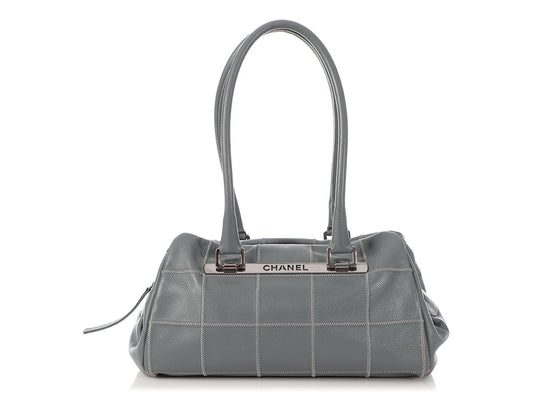 Chanel Gray Chocolate Bar- Caviar LAX Duffle Quilted Satchel Bag