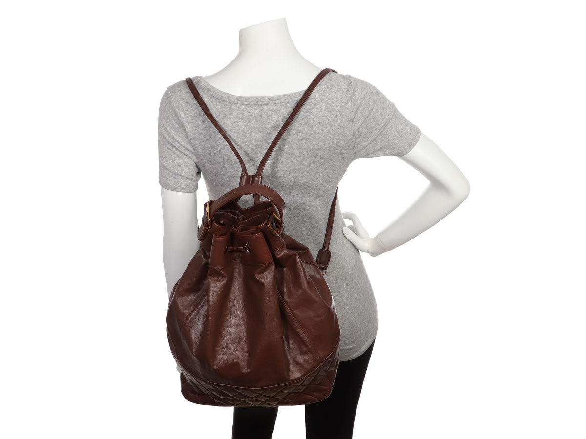 Chanel Drawstring Backpack Sling Bag Brown Large Jewelry