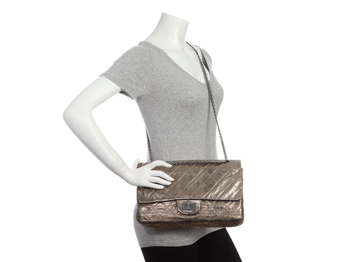 Chanel Bronze Distressed Metallic Calfskin Reissue 227 Handbag Quilted Crossbody Bag
