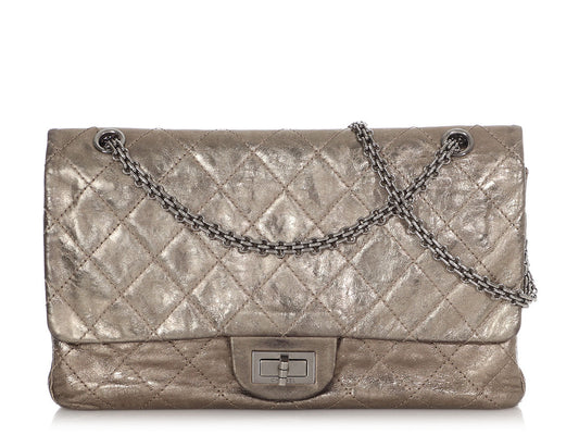 Chanel Bronze Distressed Metallic Calfskin Reissue 227 Handbag Quilted Crossbody Bag