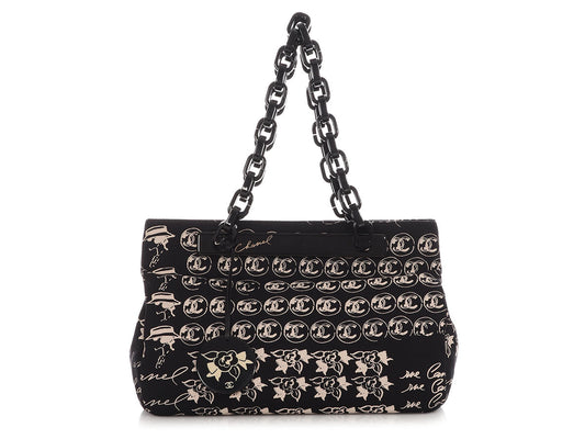 Chanel and Resin Camellia Shoulder Bag Canvas Black