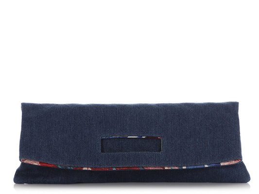 Chanel Foldover Clutch Denim Quilted Clutch Bag