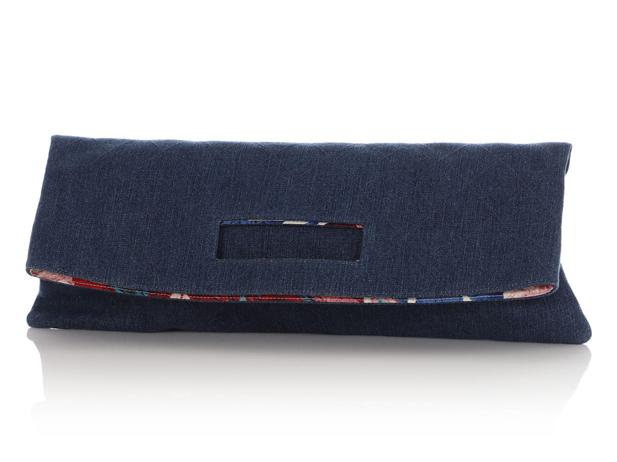 Chanel Foldover Clutch Denim Quilted Clutch Bag